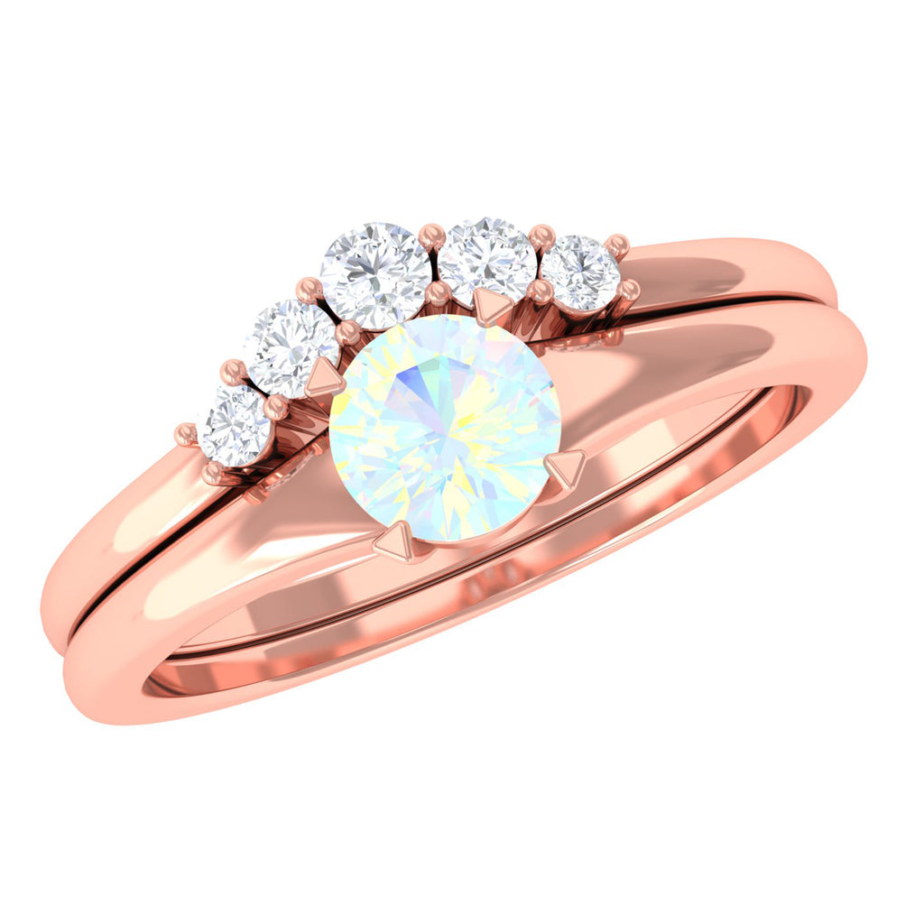 Rosec Jewels-Ethiopian Opal and Diamond Minimal Wedding Ring Set