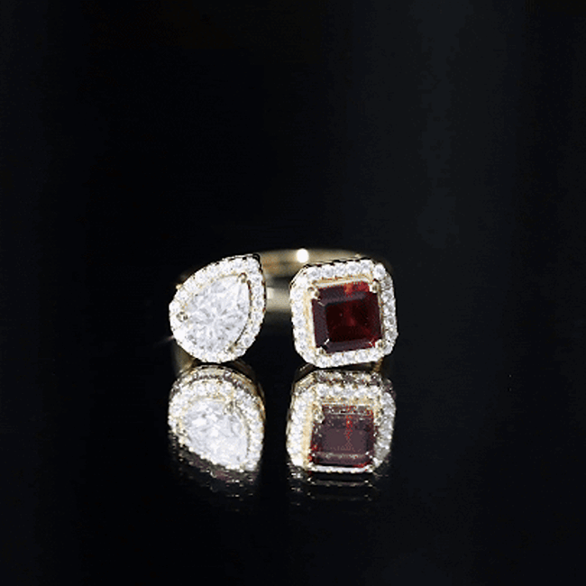 Natural Garnet Toi Et Moi Engagement Ring with Moissanite in Yellow Gold Plated Silver AAA 14K Yellow Gold Plated Silver - Rosec Jewels