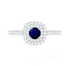 Rosec Jewels-3/4 CT Classic Blue Sapphire Double Halo Engagement Ring with Diamond