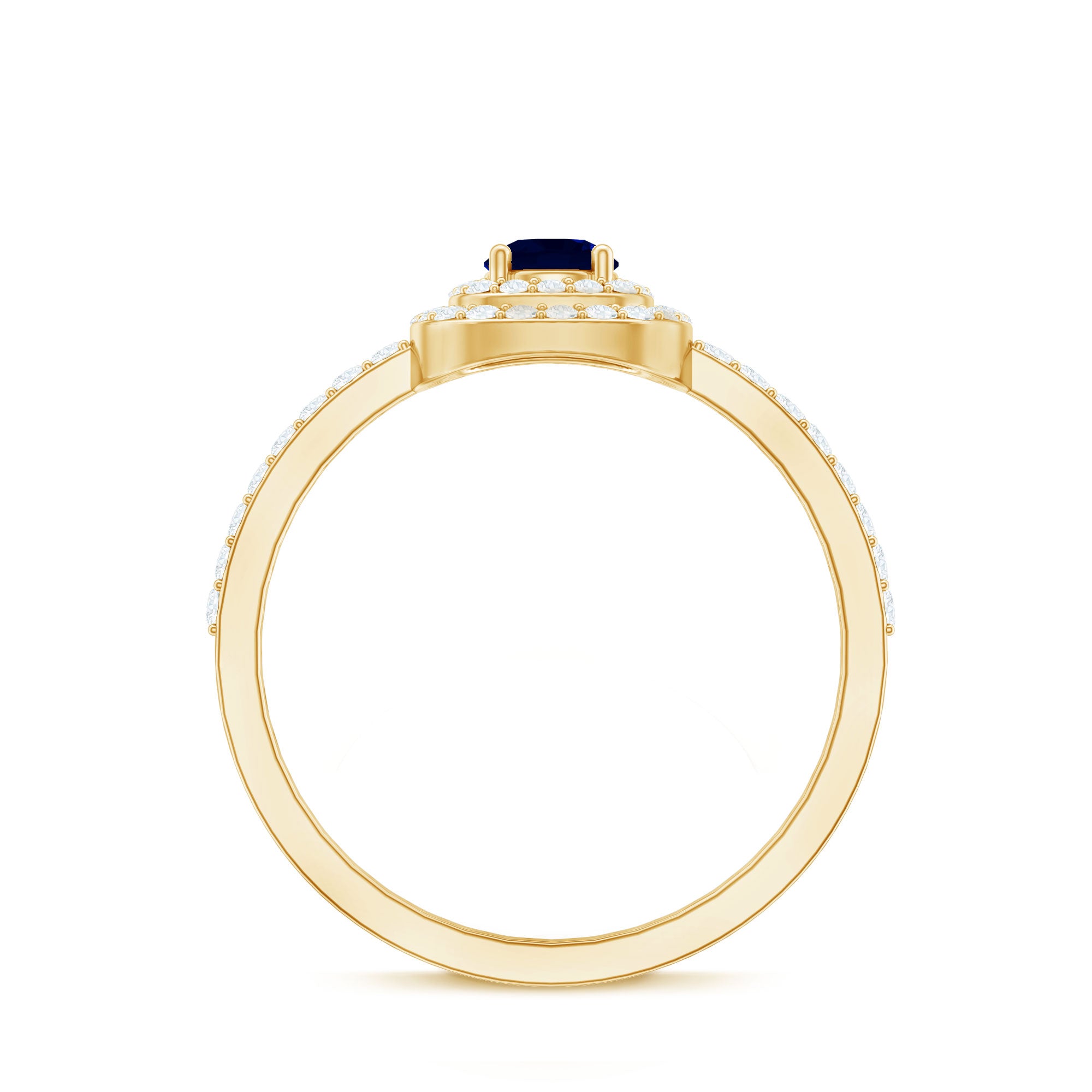 Rosec Jewels-3/4 CT Classic Blue Sapphire Double Halo Engagement Ring with Diamond