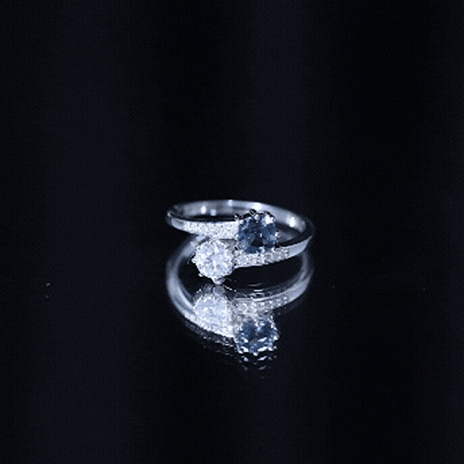 London Blue Topaz Designer Two Stone Engagement Ring in Silver AAA 92.5 Sterling Silver - Rosec Jewels