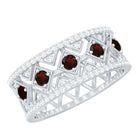 Art Deco Garnet Diamond Thick Wedding Band with Certificate AAA - Rosec Jewels