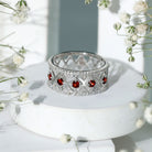Art Deco Garnet Diamond Thick Wedding Band with Certificate AAA - Rosec Jewels