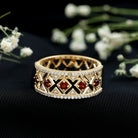 Art Deco Garnet Diamond Thick Wedding Band with Certificate AAA - Rosec Jewels