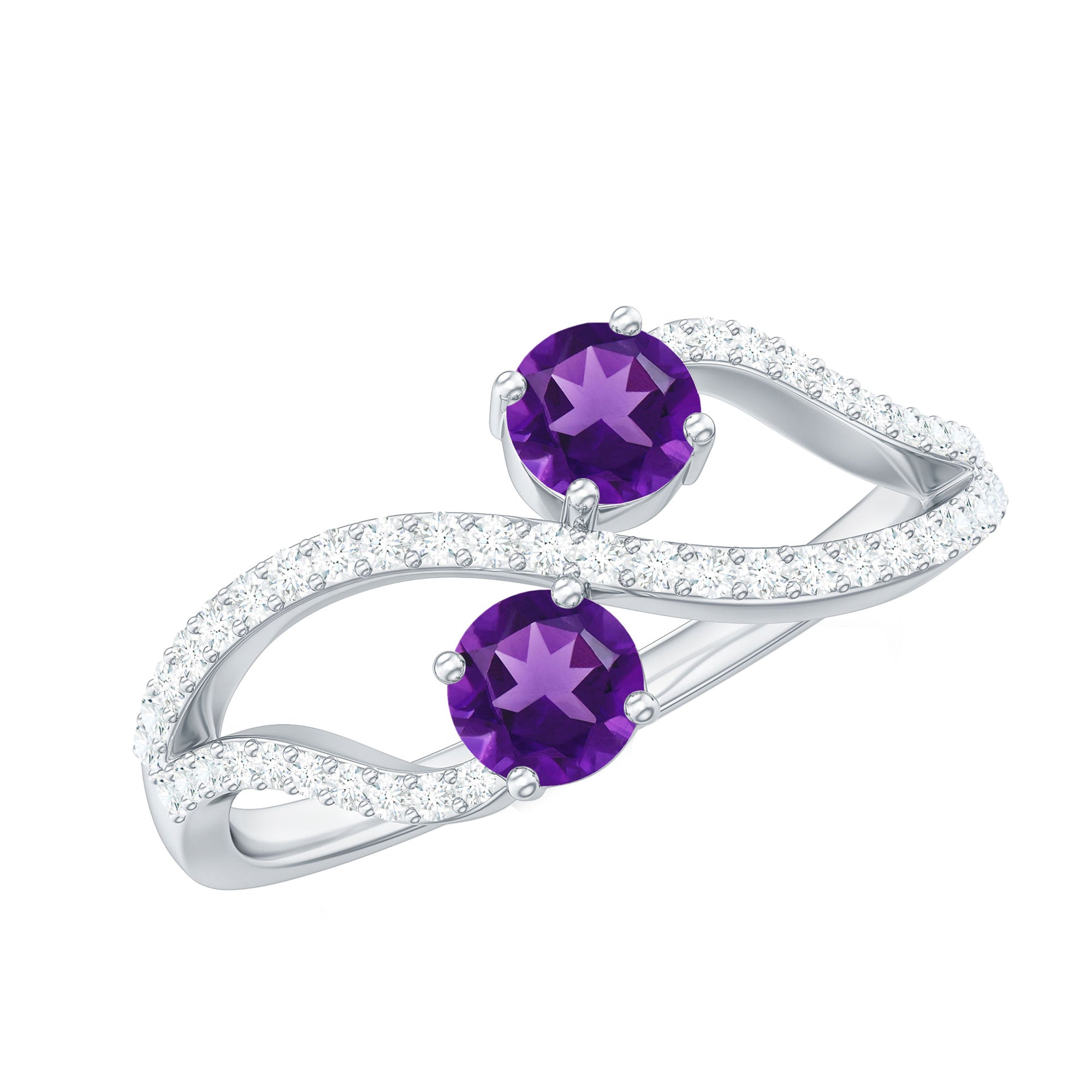 Rosec Jewels-Real Amethyst Toi Et Moi Engagement Ring with Diamond