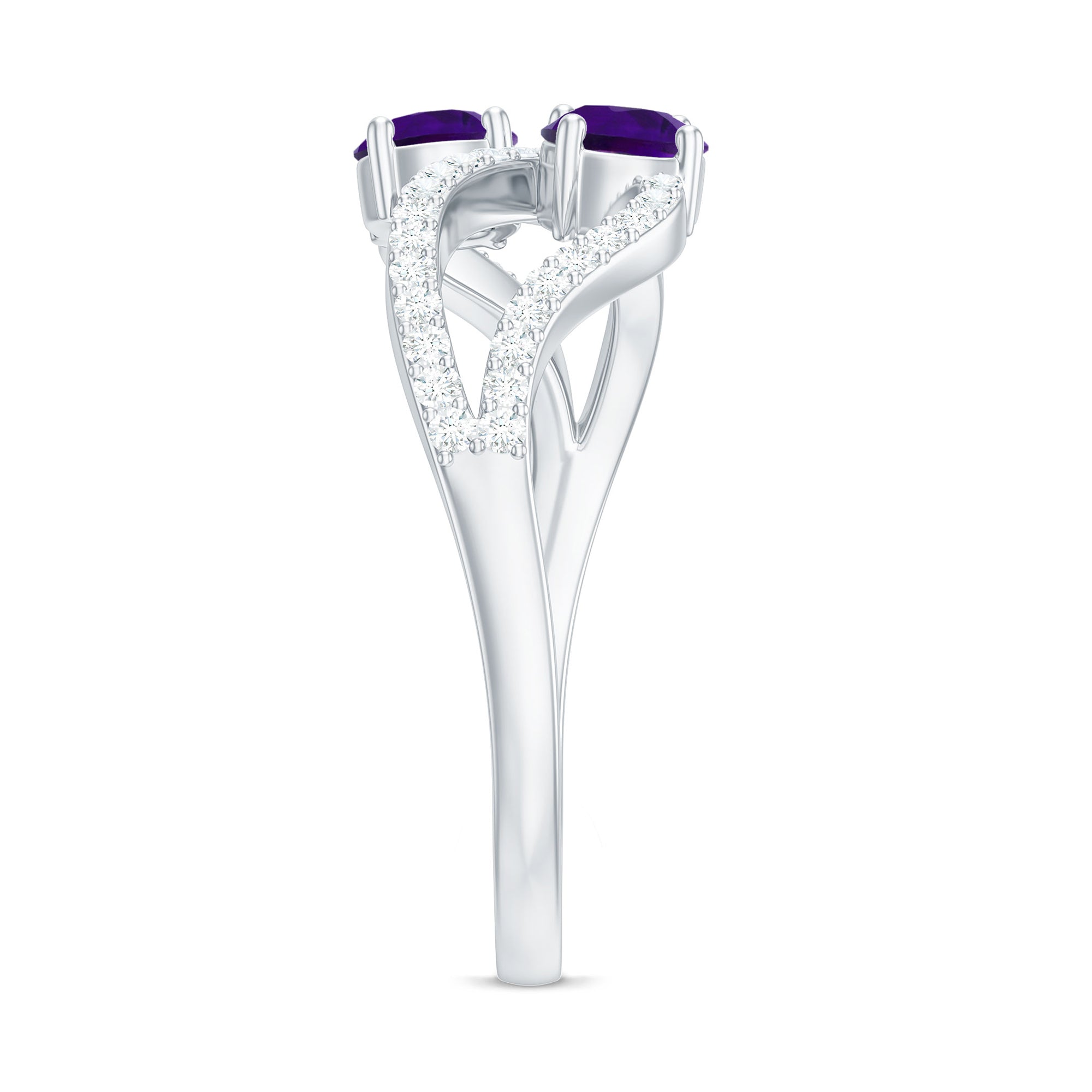 Rosec Jewels-Real Amethyst Toi Et Moi Engagement Ring with Diamond