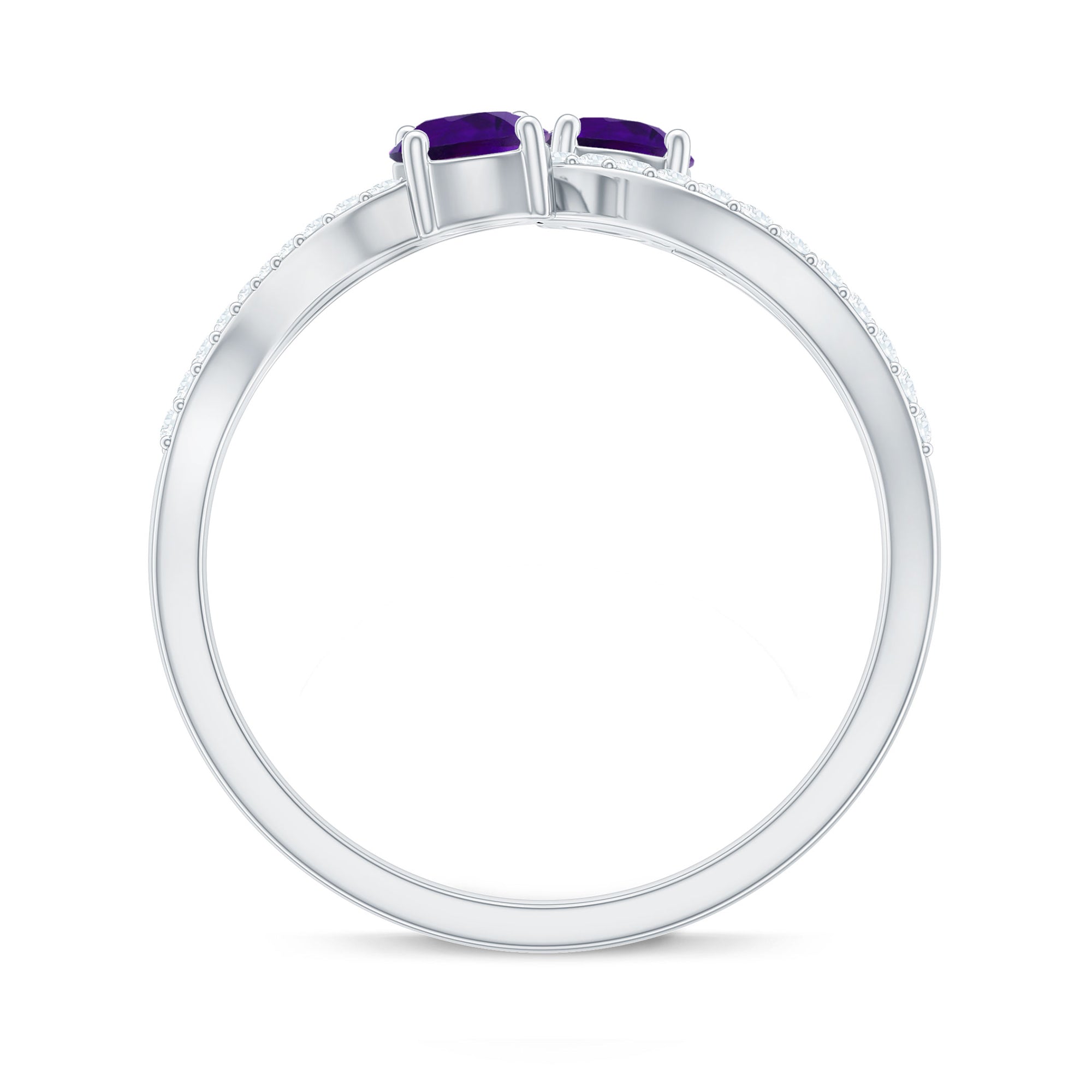 Rosec Jewels-Real Amethyst Toi Et Moi Engagement Ring with Diamond