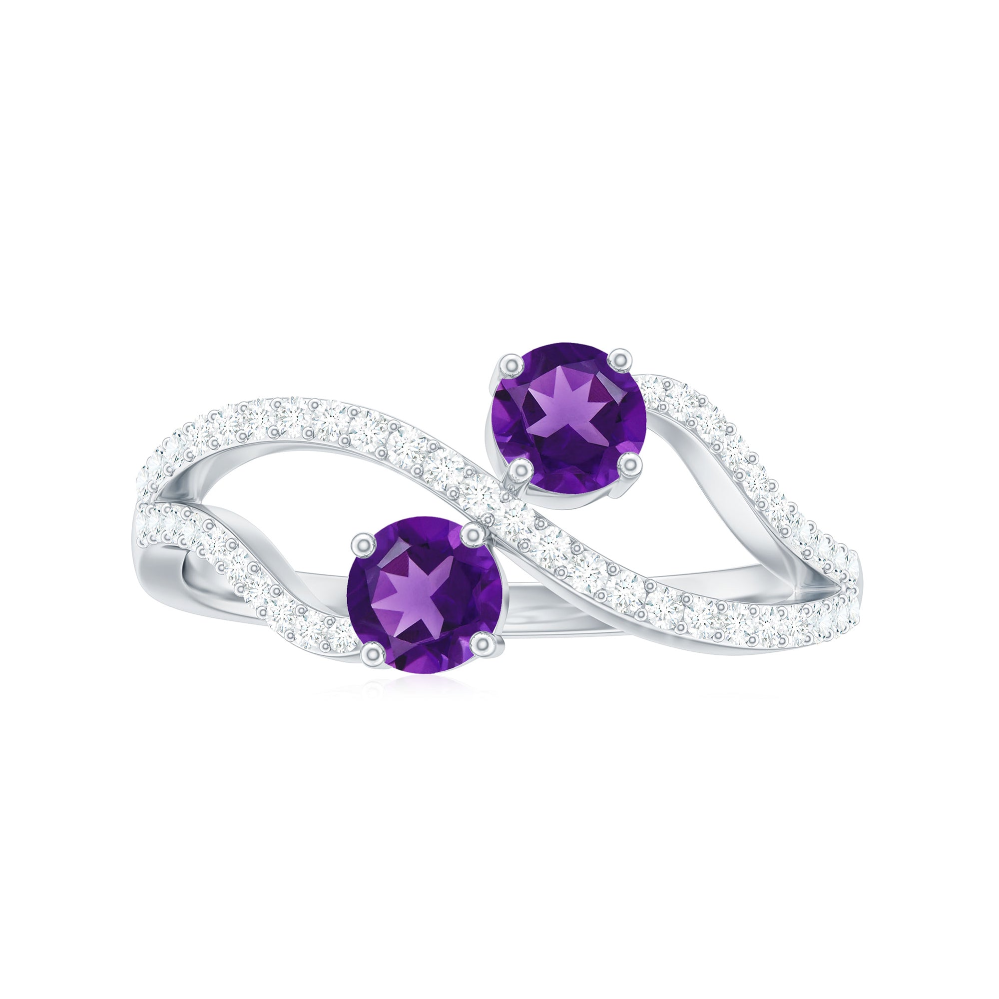 Rosec Jewels-Real Amethyst Toi Et Moi Engagement Ring with Diamond