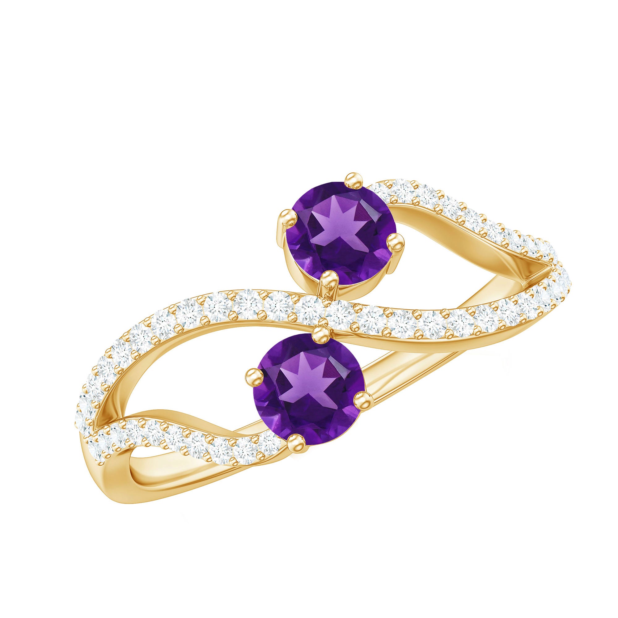 Rosec Jewels-Real Amethyst Toi Et Moi Engagement Ring with Diamond