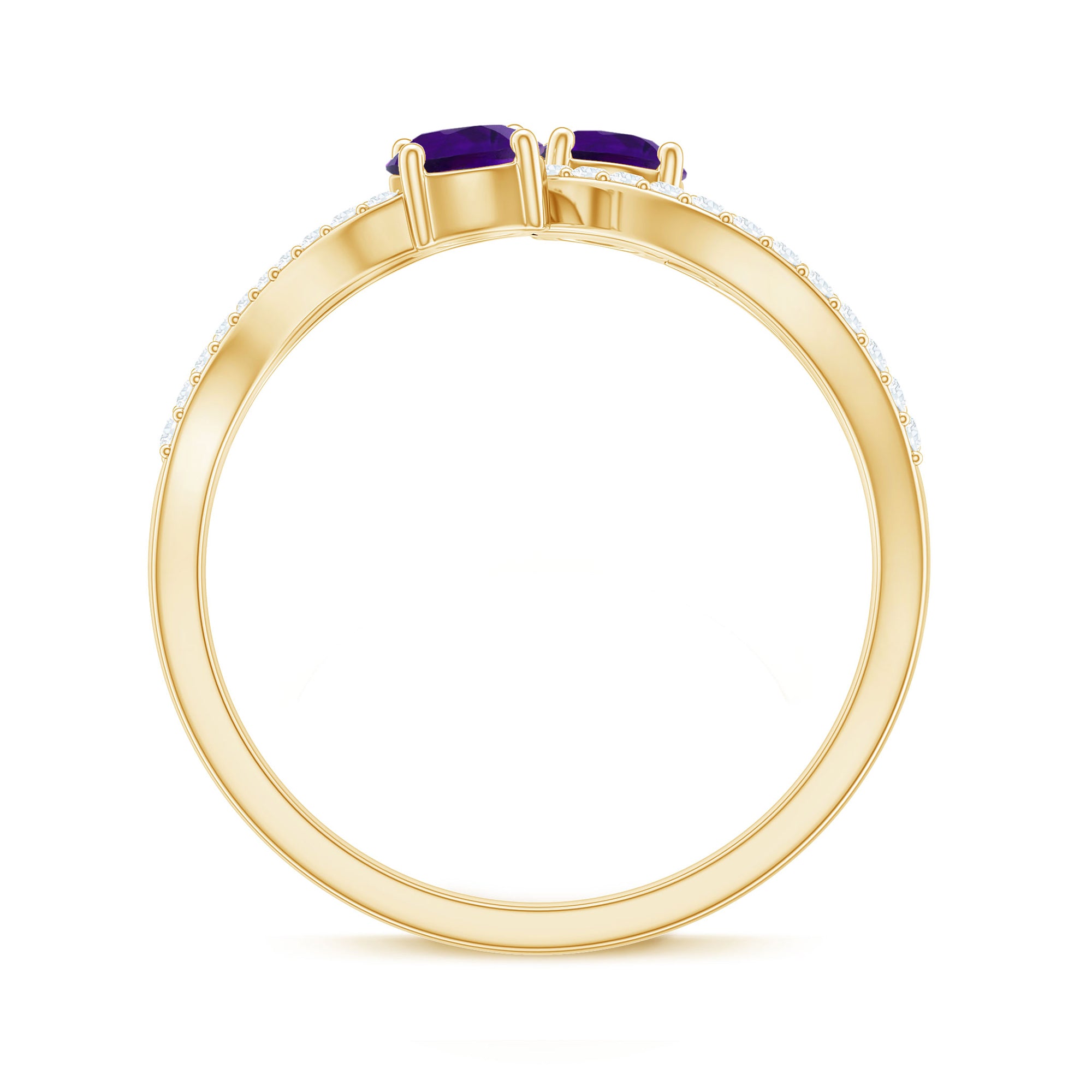 Rosec Jewels-Real Amethyst Toi Et Moi Engagement Ring with Diamond