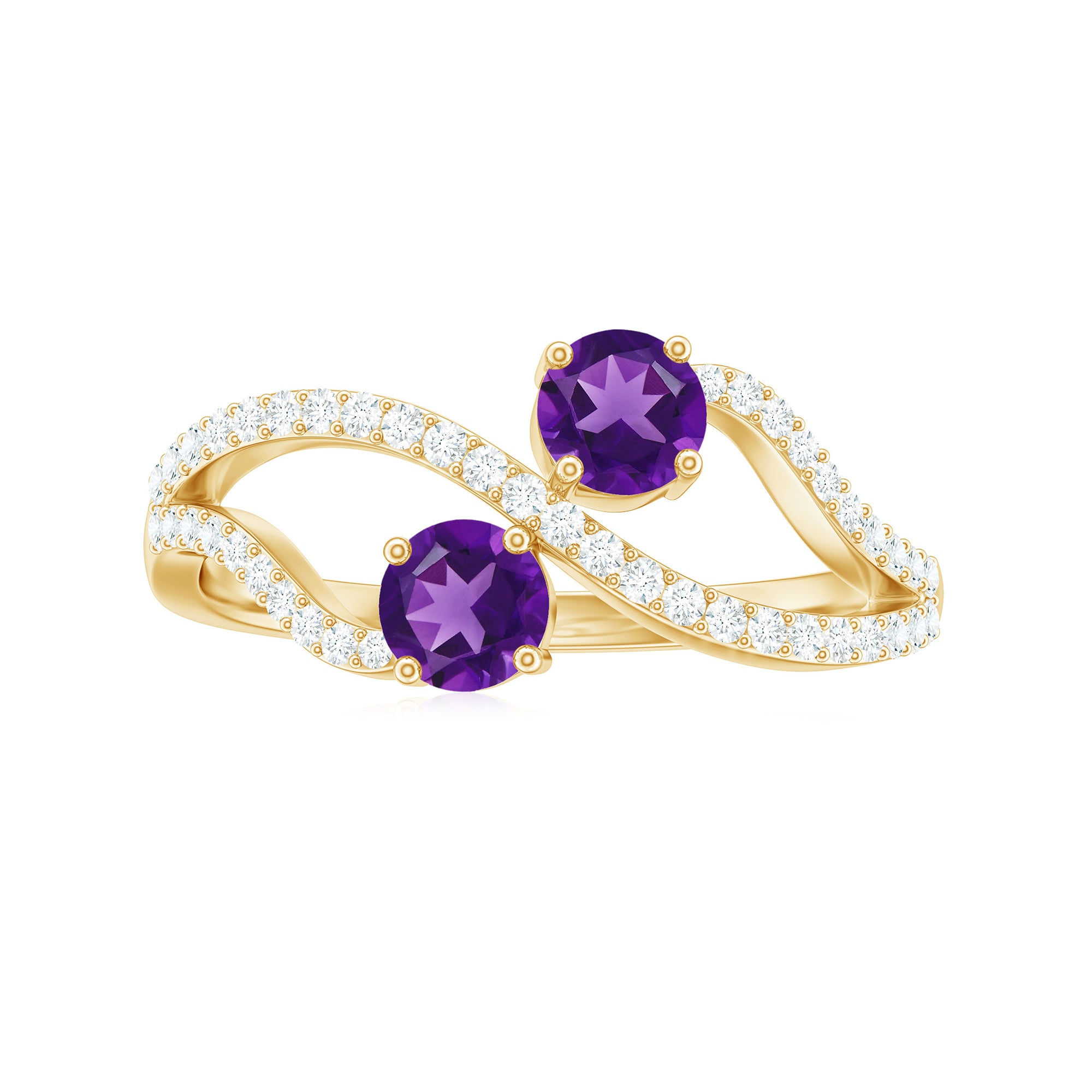Rosec Jewels-Real Amethyst Toi Et Moi Engagement Ring with Diamond