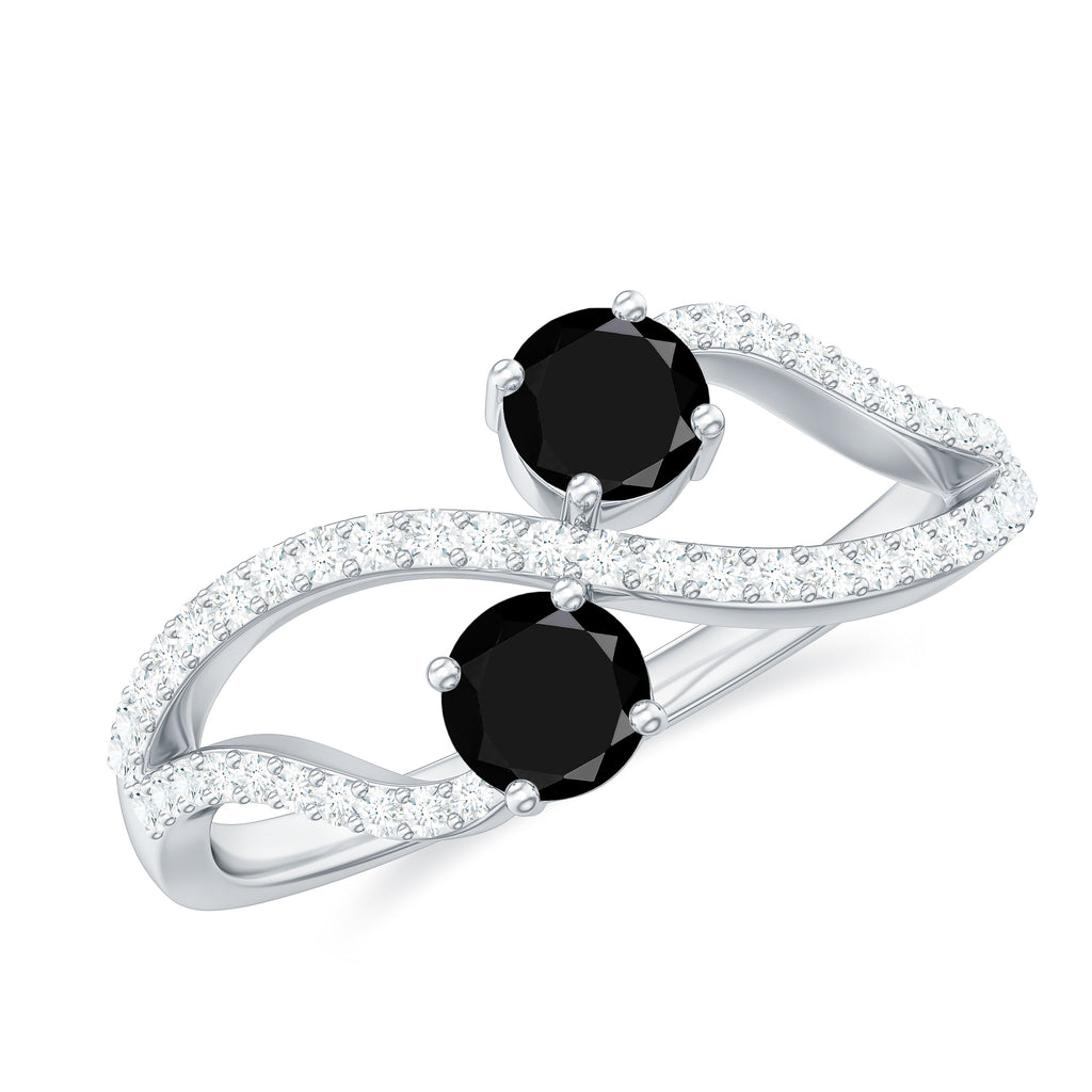 3/4 CT Minimal Black Onyx and Diamond Engagement Ring Black Onyx - ( AAA ) - Quality - Rosec Jewels