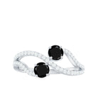 Natural Black Onyx 2 Stone Promise Ring with Diamond AAA - Rosec Jewels