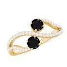 Natural Black Onyx 2 Stone Promise Ring with Diamond AAA - Rosec Jewels