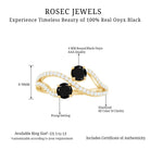 Natural Black Onyx 2 Stone Promise Ring with Diamond AAA - Rosec Jewels