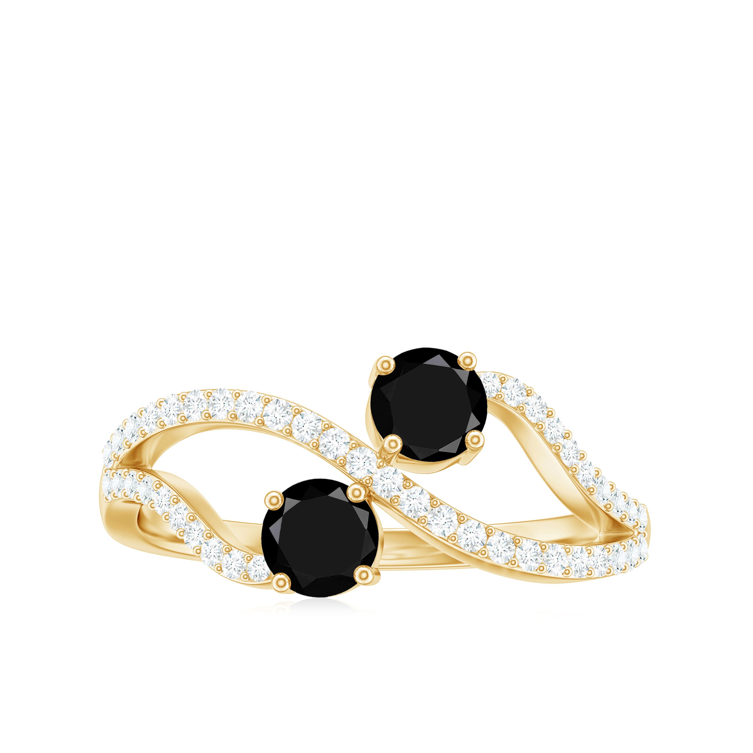 Natural Black Onyx 2 Stone Promise Ring with Diamond AAA - Rosec Jewels