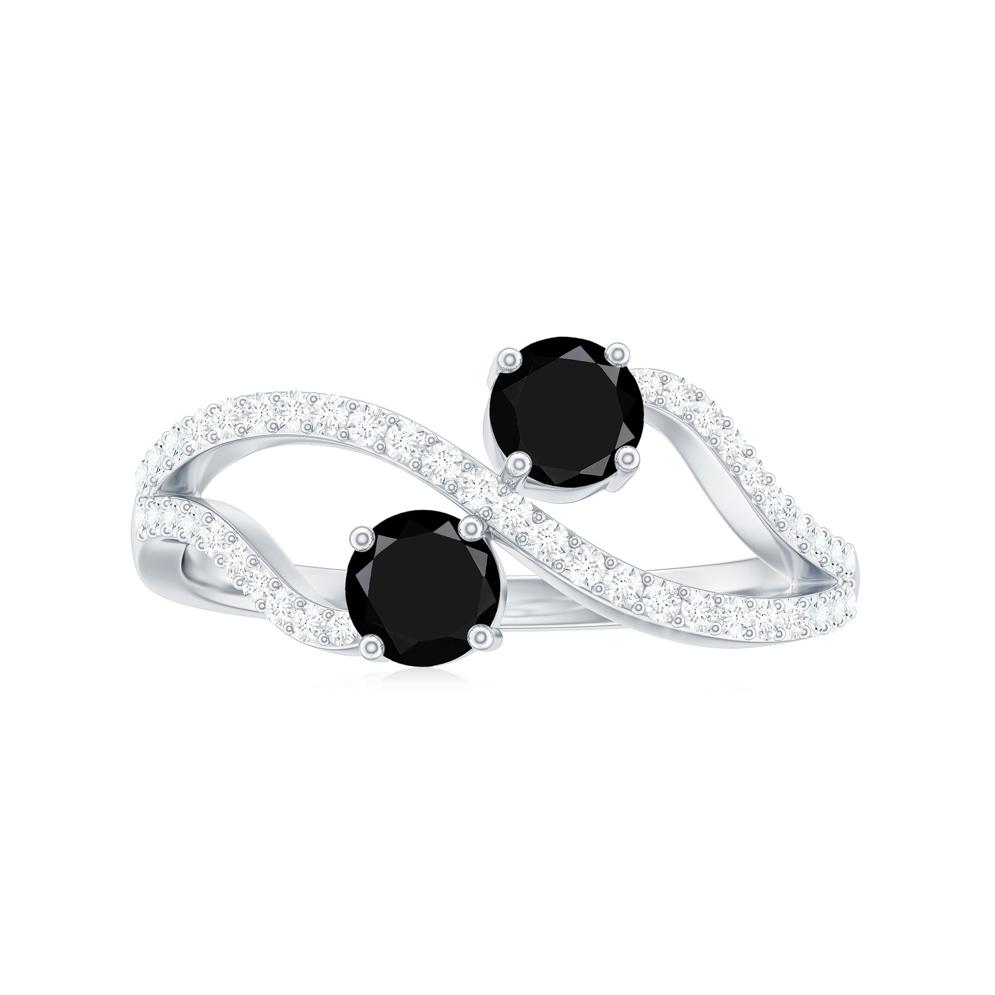 Rosec Jewels-Natural Black Spinel 2 Promise Ring with Diamond