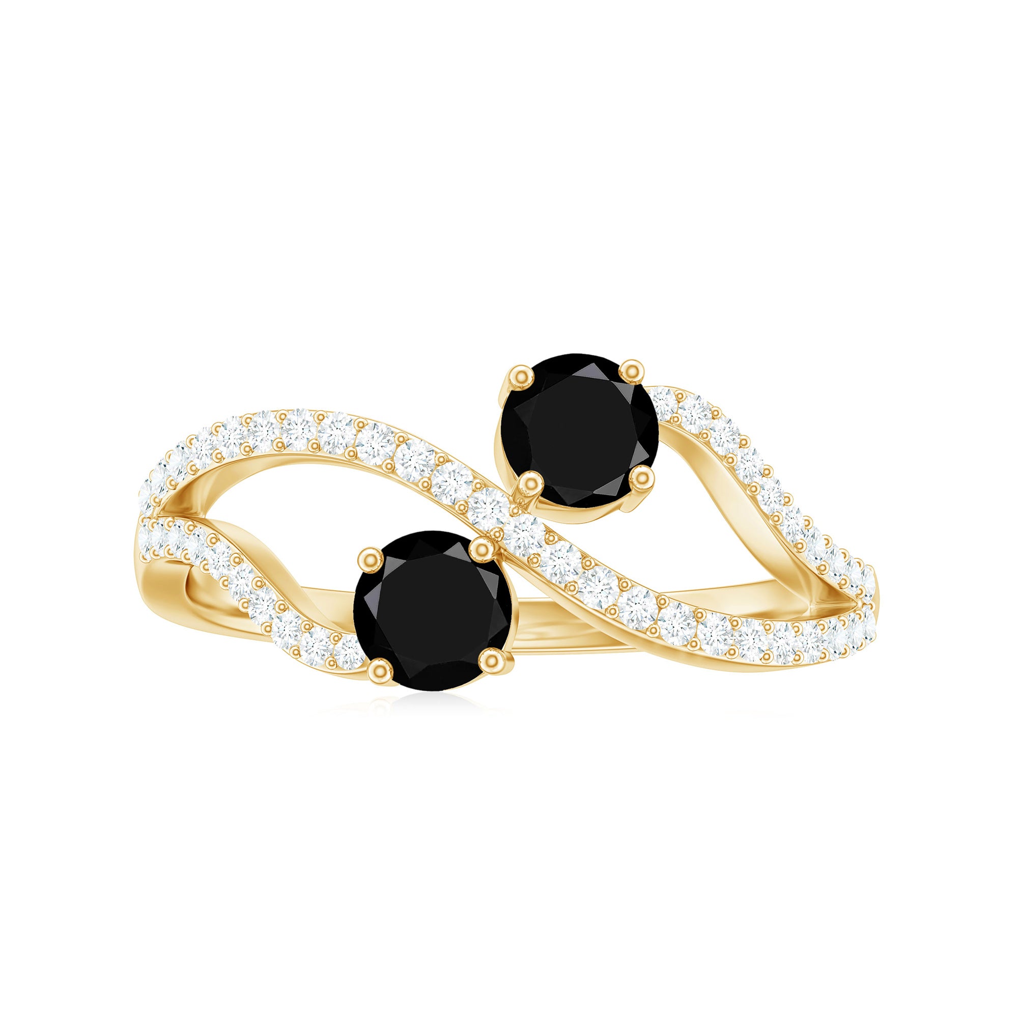 Rosec Jewels-Natural Black Spinel 2 Promise Ring with Diamond