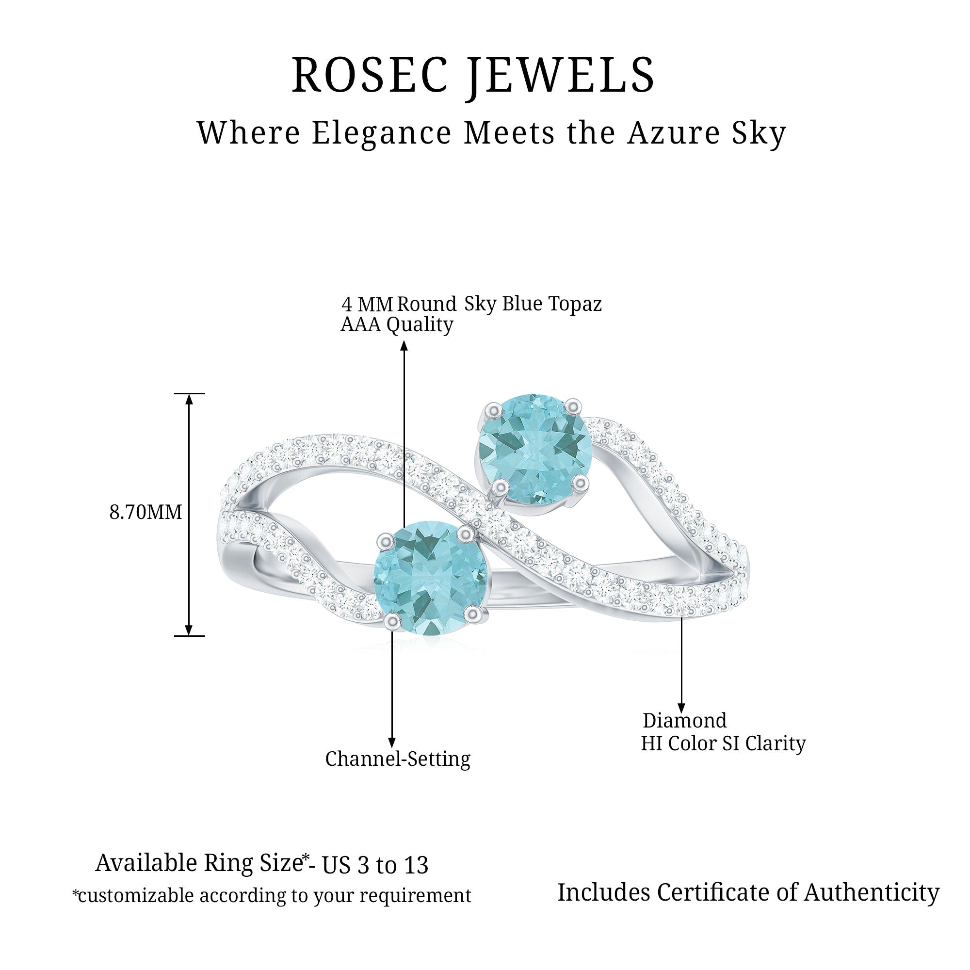 1 CT Minimal Sky Blue Topaz and Diamond Engagement Ring Sky Blue Topaz - ( AAA ) - Quality - Rosec Jewels