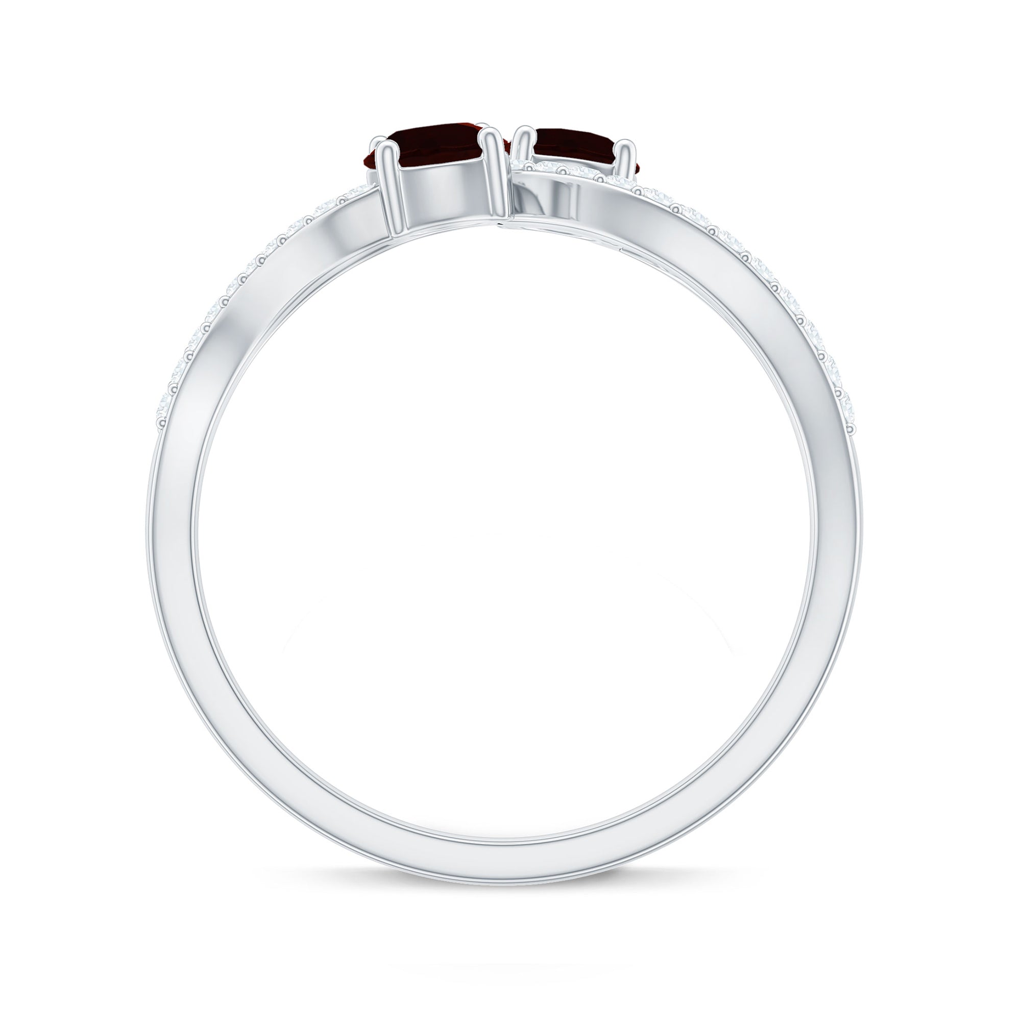 Rosec Jewels-Natural Garnet 2 Stone Engagement Ring with Diamond