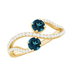 Natural London Blue Topaz 2 Stone Promise Ring with Diamond AAA - Rosec Jewels