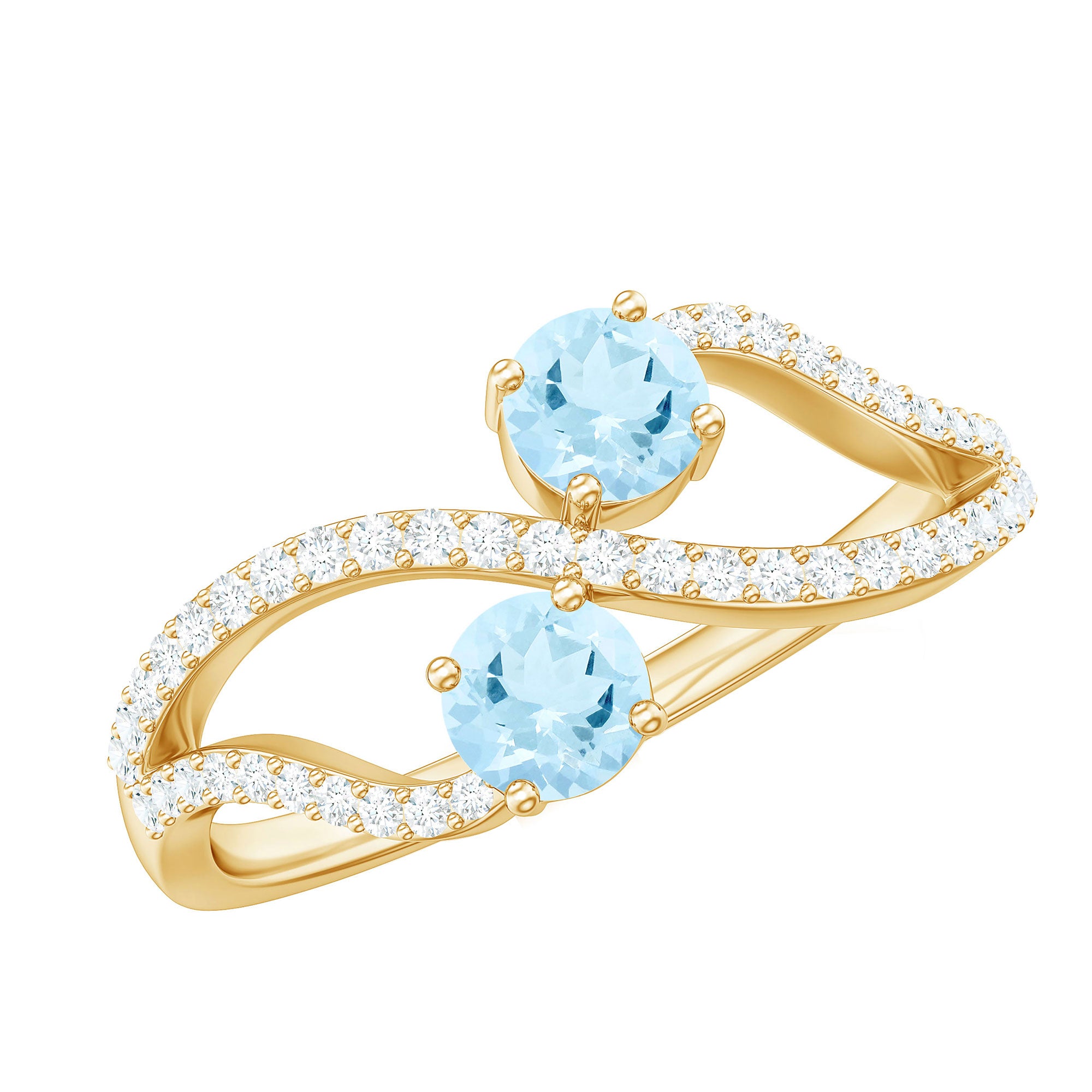 2 Stone Aquamarine and Diamond Infinity Promise Ring for Women AAA - Rosec Jewels