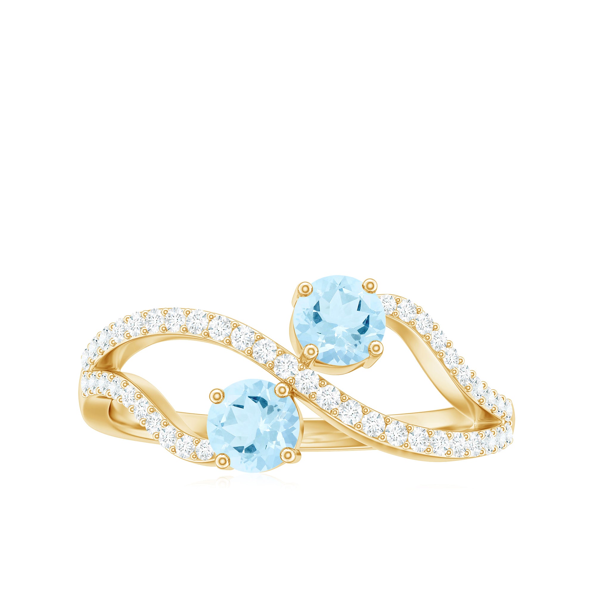 2 Stone Aquamarine and Diamond Infinity Promise Ring for Women AAA - Rosec Jewels