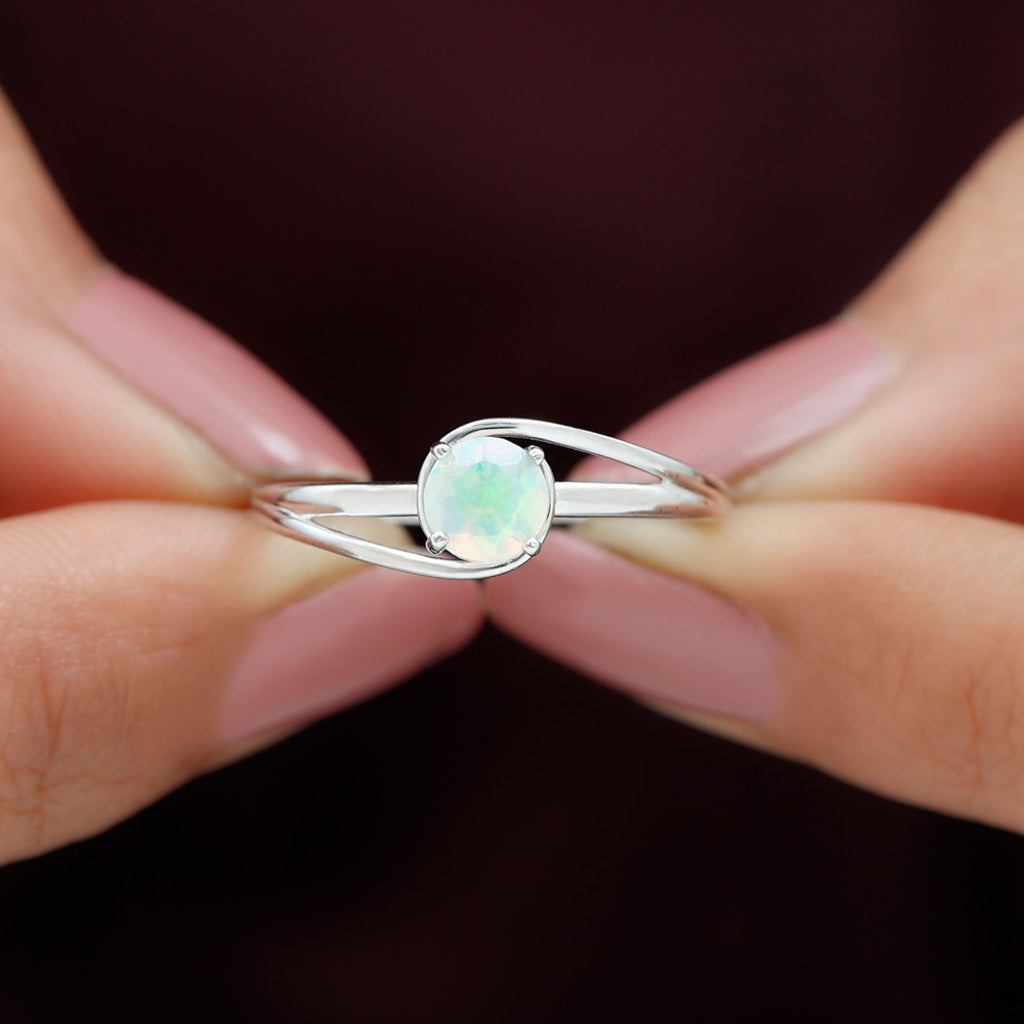 Round Ethiopian Opal Solitaire Promise Ring Ethiopian Opal - ( AAA ) - Quality - Rosec Jewels