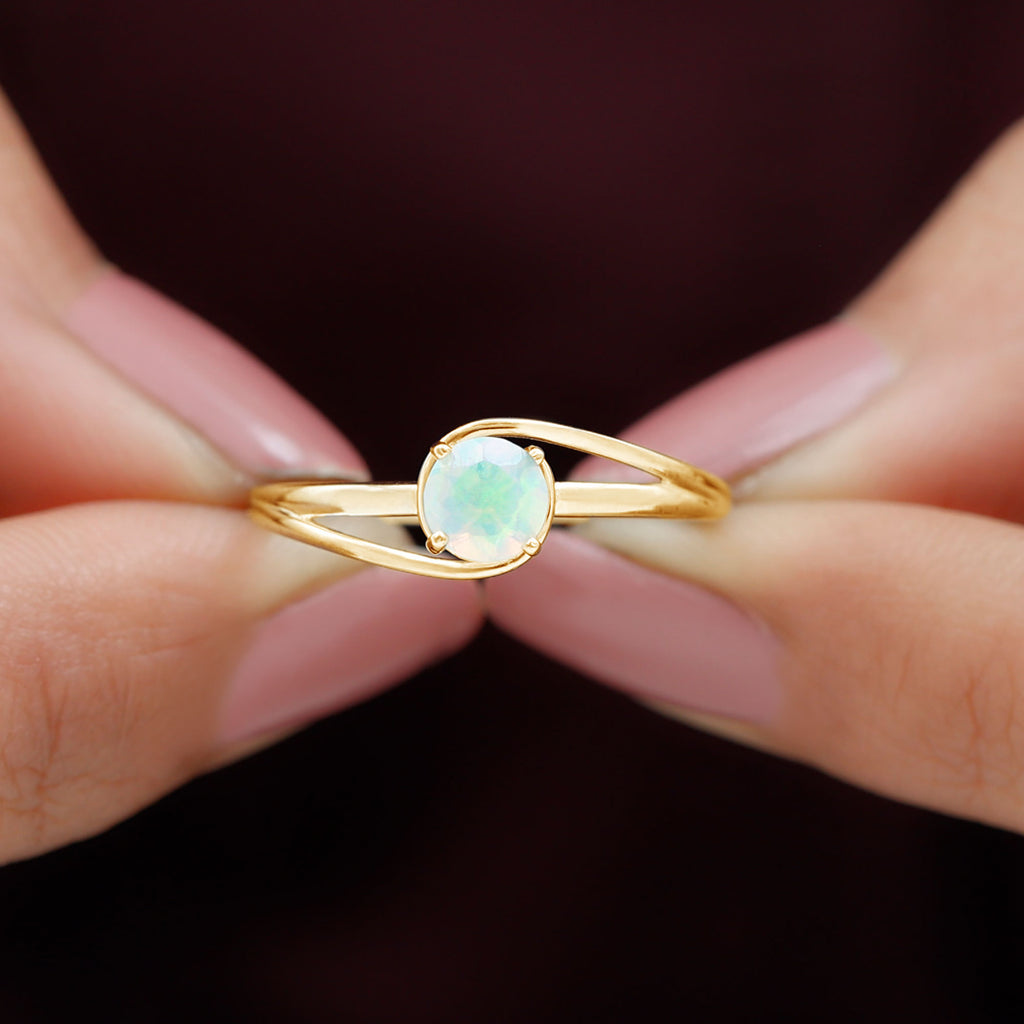 Round Ethiopian Opal Solitaire Promise Ring Ethiopian Opal - ( AAA ) - Quality - Rosec Jewels