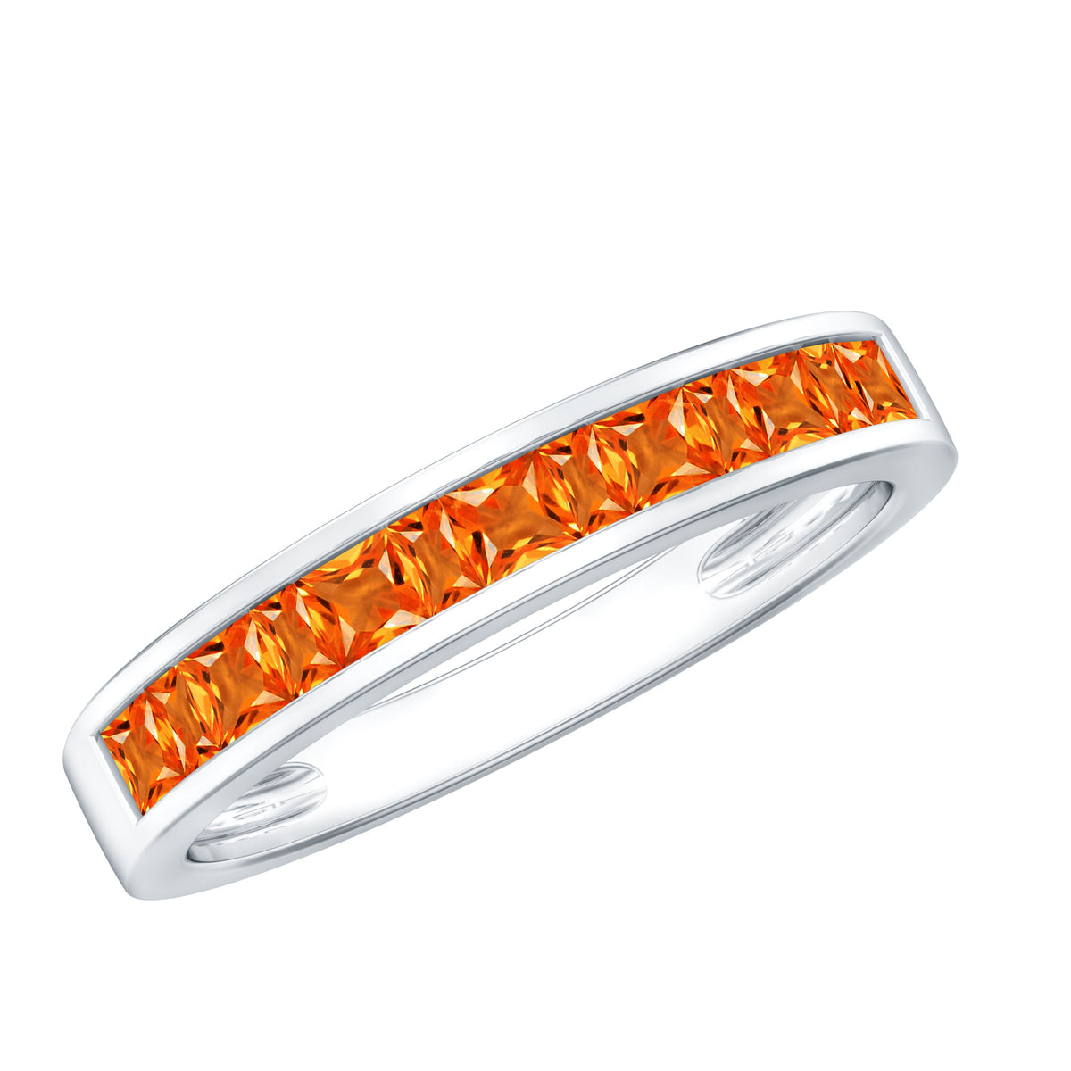 Princess Cut Lab Grown Orange Sapphire Half Eternity Band in Channel Set AAAA - Rosec Jewels