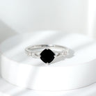 Cushion Black Onyx Split Shank Engagement Ring with Diamond AAA - Rosec Jewels