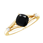 Cushion Black Onyx Split Shank Engagement Ring with Diamond AAA - Rosec Jewels