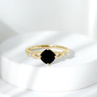 Cushion Black Onyx Split Shank Engagement Ring with Diamond AAA - Rosec Jewels