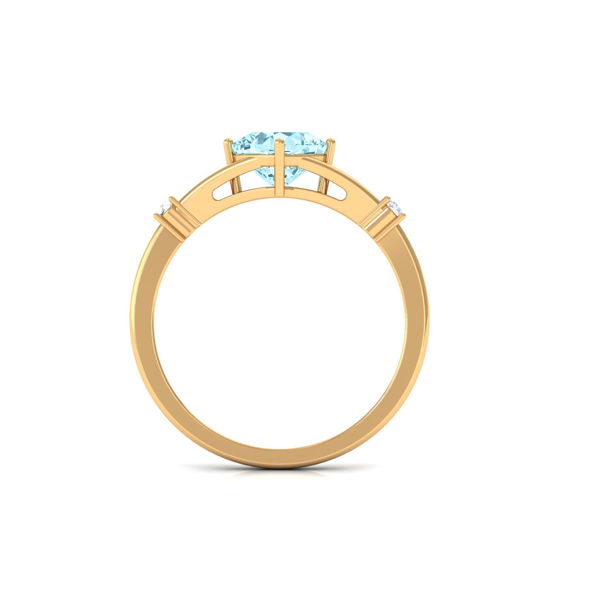 Cushion Cut Aquamarine Solitaire Ring with Diamond in Split Shank Aquamarine - ( AAA ) - Quality - Rosec Jewels