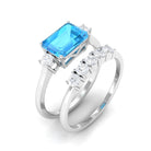 Octagon Cut Swiss Blue Topaz Contemporary Wedding Ring Set with Moissanite Swiss Blue Topaz - ( AAA ) - Quality - Rosec Jewels