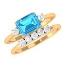 Octagon Cut Swiss Blue Topaz Contemporary Wedding Ring Set with Moissanite Swiss Blue Topaz - ( AAA ) - Quality - Rosec Jewels