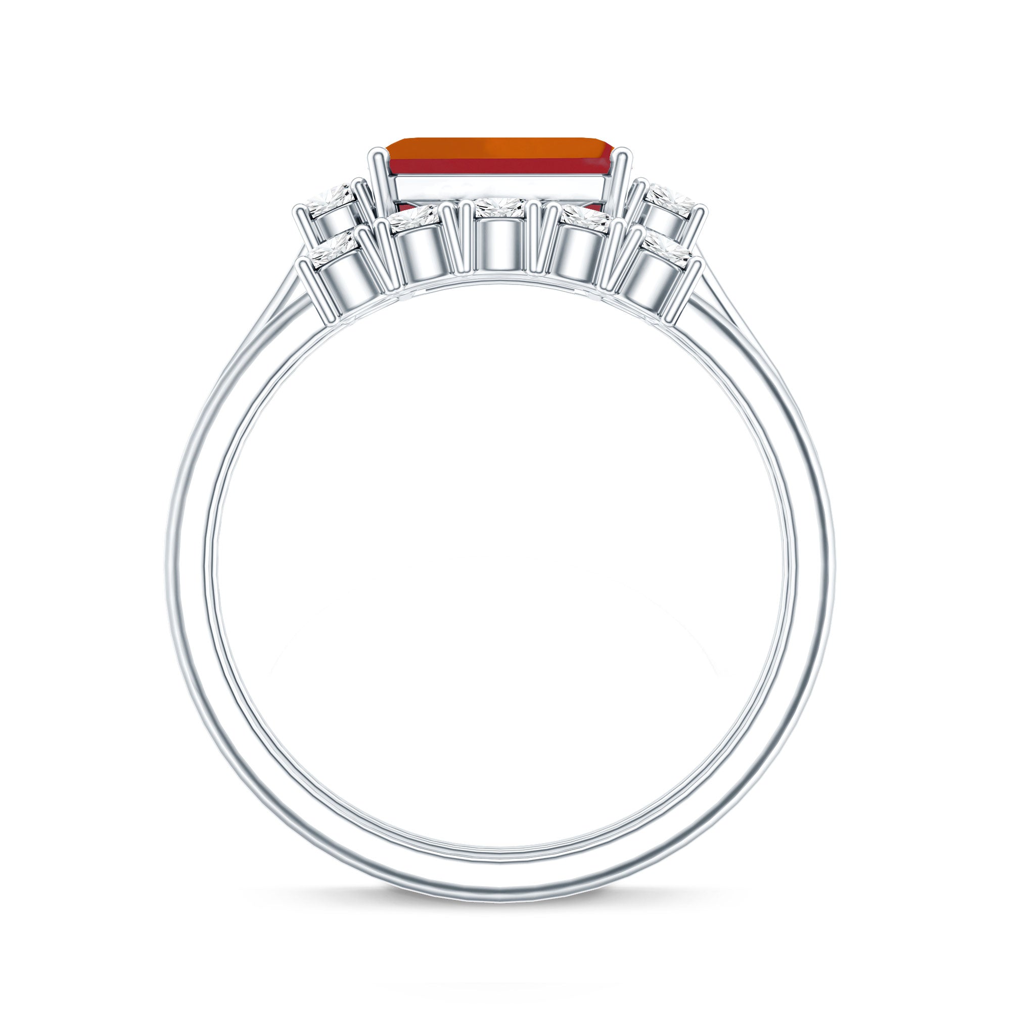 1 Carat Emerald Cut Fire Opal and Diamond Engagement Ring with Enhancer AAA - Rosec Jewels