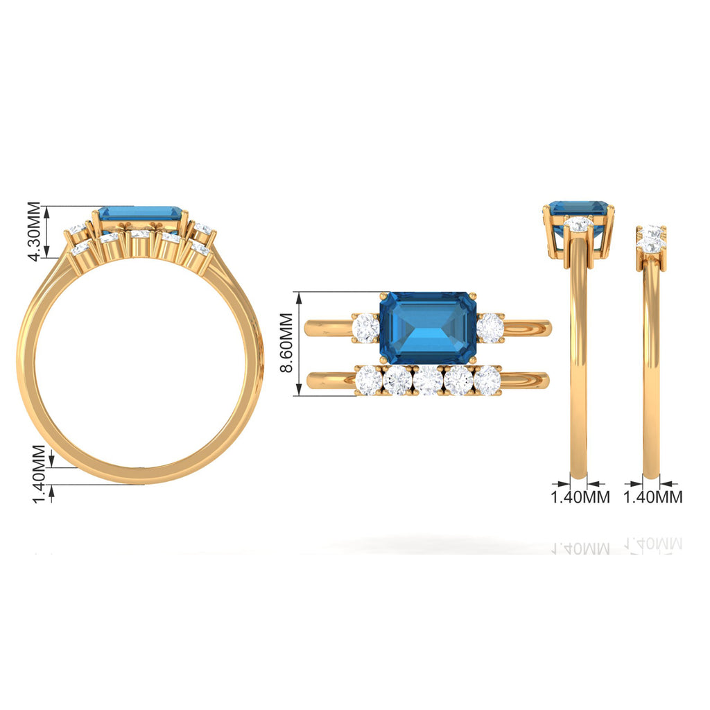 Octagon Cut London Blue Topaz Contemporary Wedding Ring Set with Diamond London Blue Topaz - ( AAA ) - Quality - Rosec Jewels