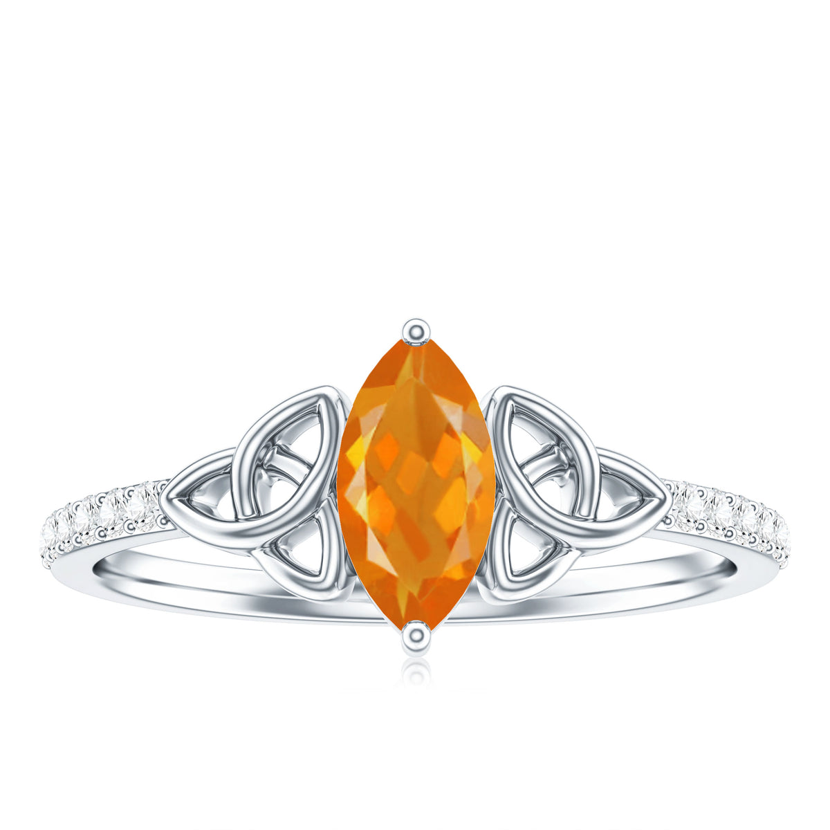 Marquise Cut Fire Opal Celtic Knot Engagement Ring with Diamond AAA - Rosec Jewels