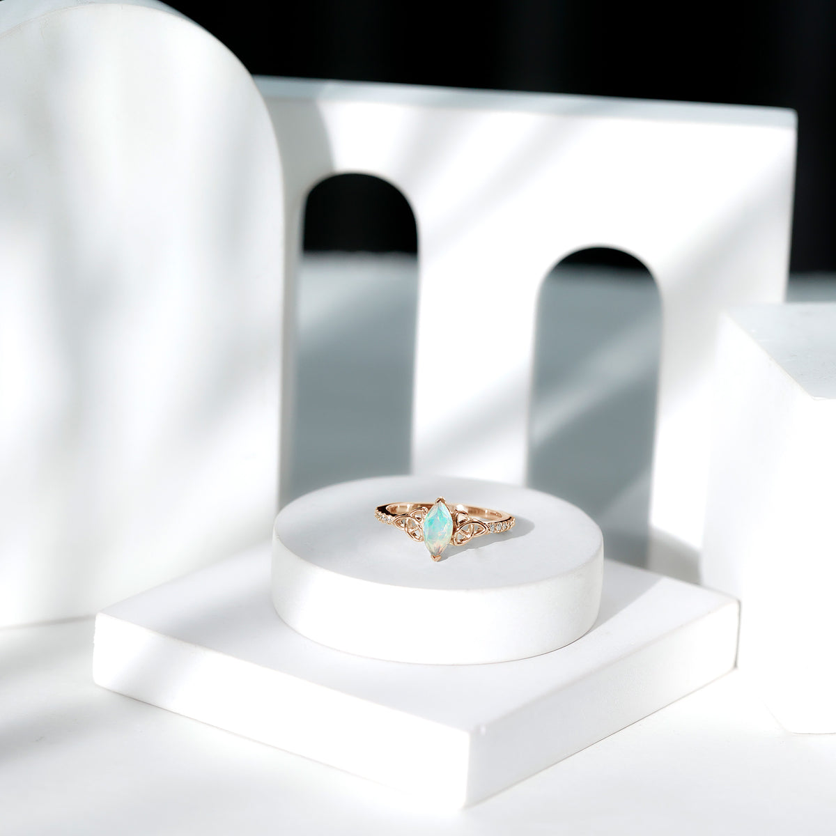 Natural Ethiopian Opal Diamond Engagement Ring with Celtic Knot AAA - Rosec Jewels