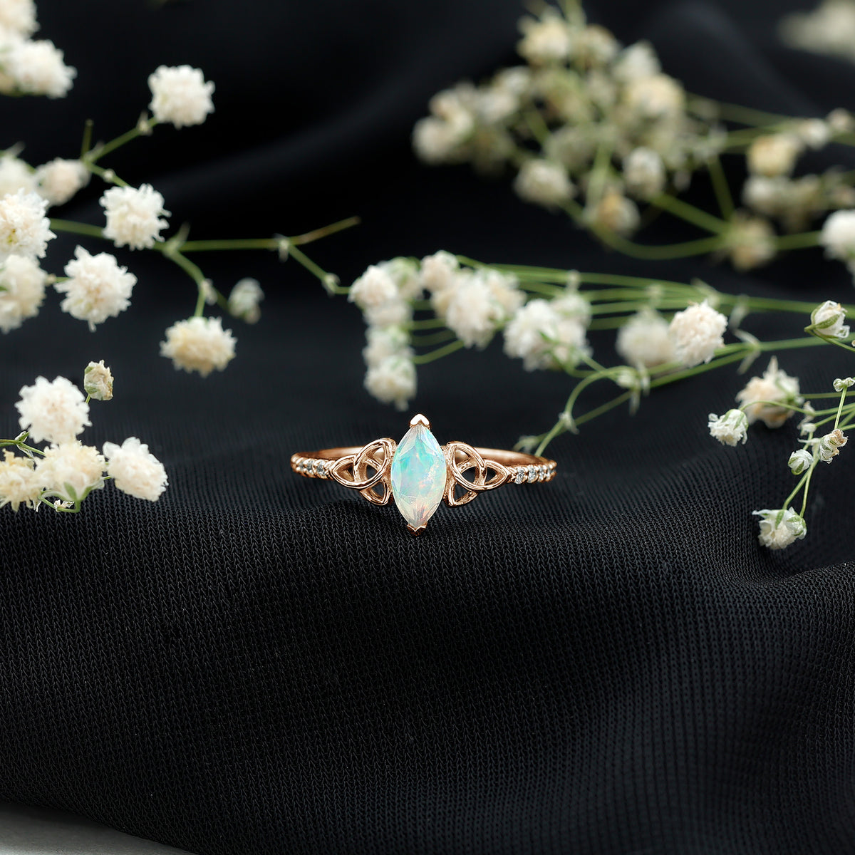 Natural Ethiopian Opal Diamond Engagement Ring with Celtic Knot AAA - Rosec Jewels