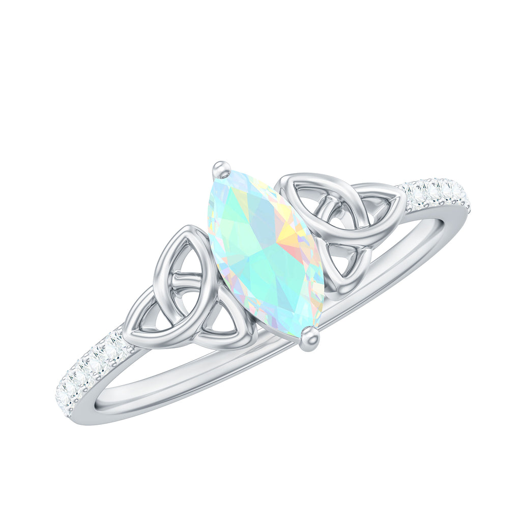 Rosec Jewels-Marquise Cut Solitaire Ethiopian Opal Celtic Knot Ring with Diamond