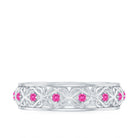 Rosec Jewels-Lab Created Pink Sapphire Wedding Band with Celtic Details