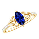 Certified 0.7 Carat Lab Grown Blue Sapphire Diamond Marquise Engagement Ring with Celtic Knot AAAA - Rosec Jewels