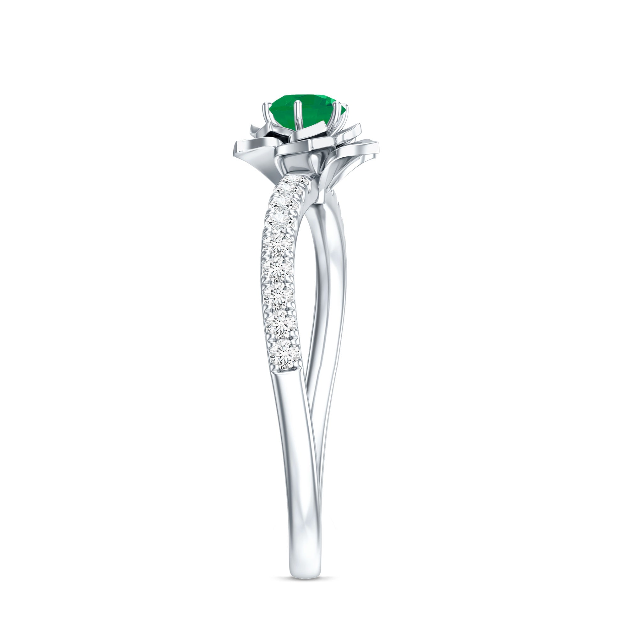 Genuine Emerald Flower Engagement Ring with Diamond AAA - Rosec Jewels