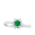 Genuine Emerald Flower Engagement Ring with Diamond AAA - Rosec Jewels