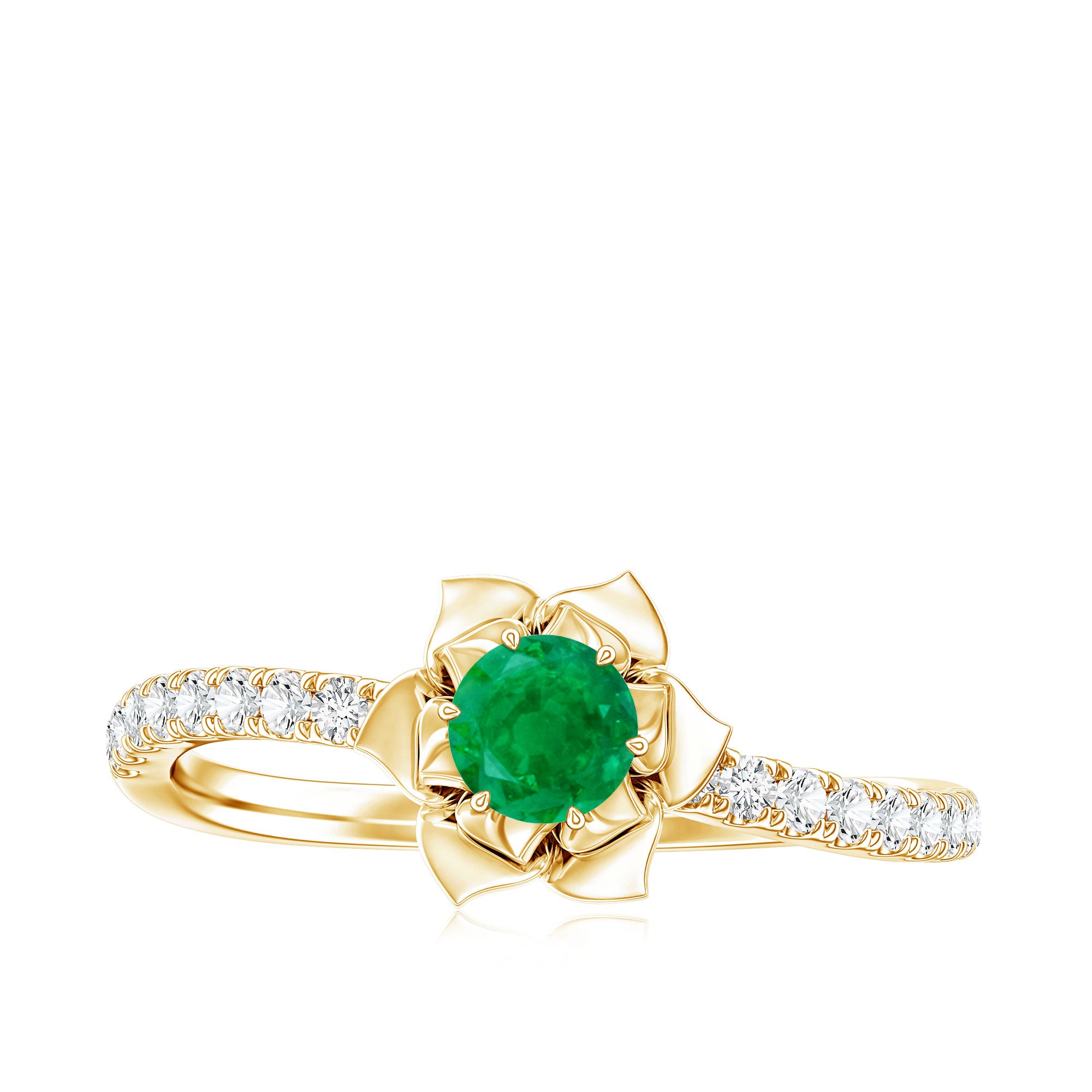 Genuine Emerald Flower Engagement Ring with Diamond AAA - Rosec Jewels