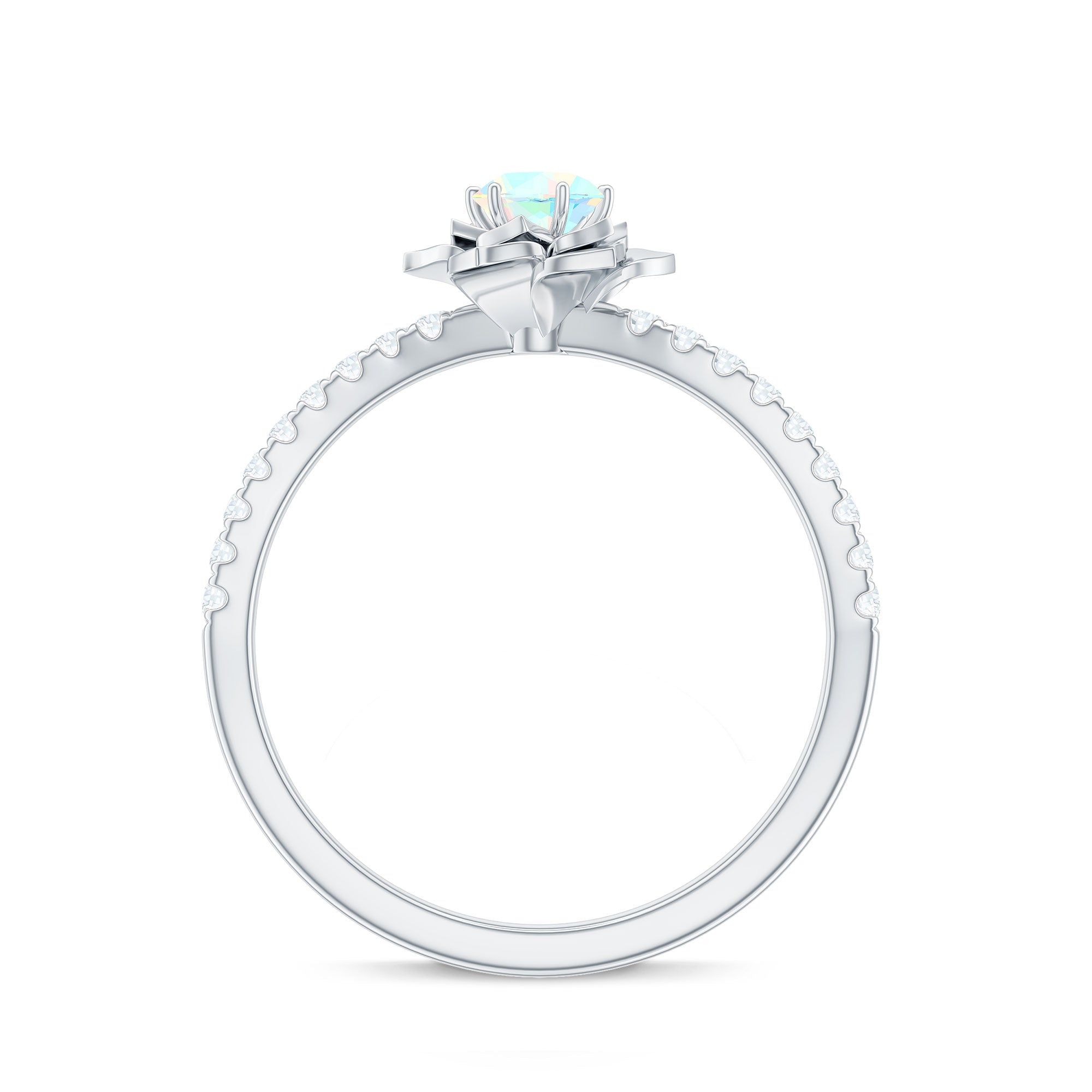 Natural Ethiopian Opal Floral Engagement Ring with Diamond Side Stones AAA - Rosec Jewels
