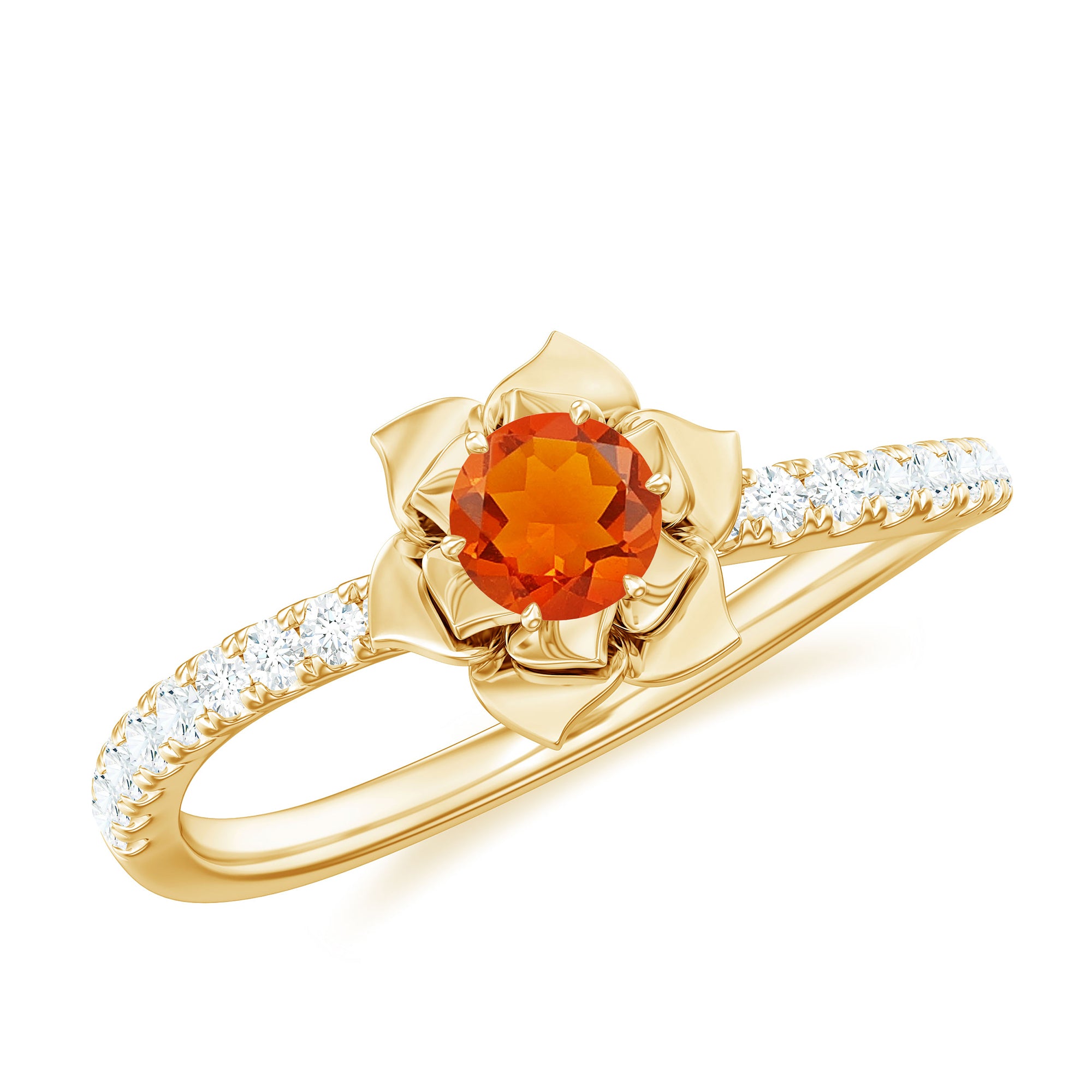 Rosec Jewels-1/2 Ct Fire Opal Flower Engagement Ring with Diamond