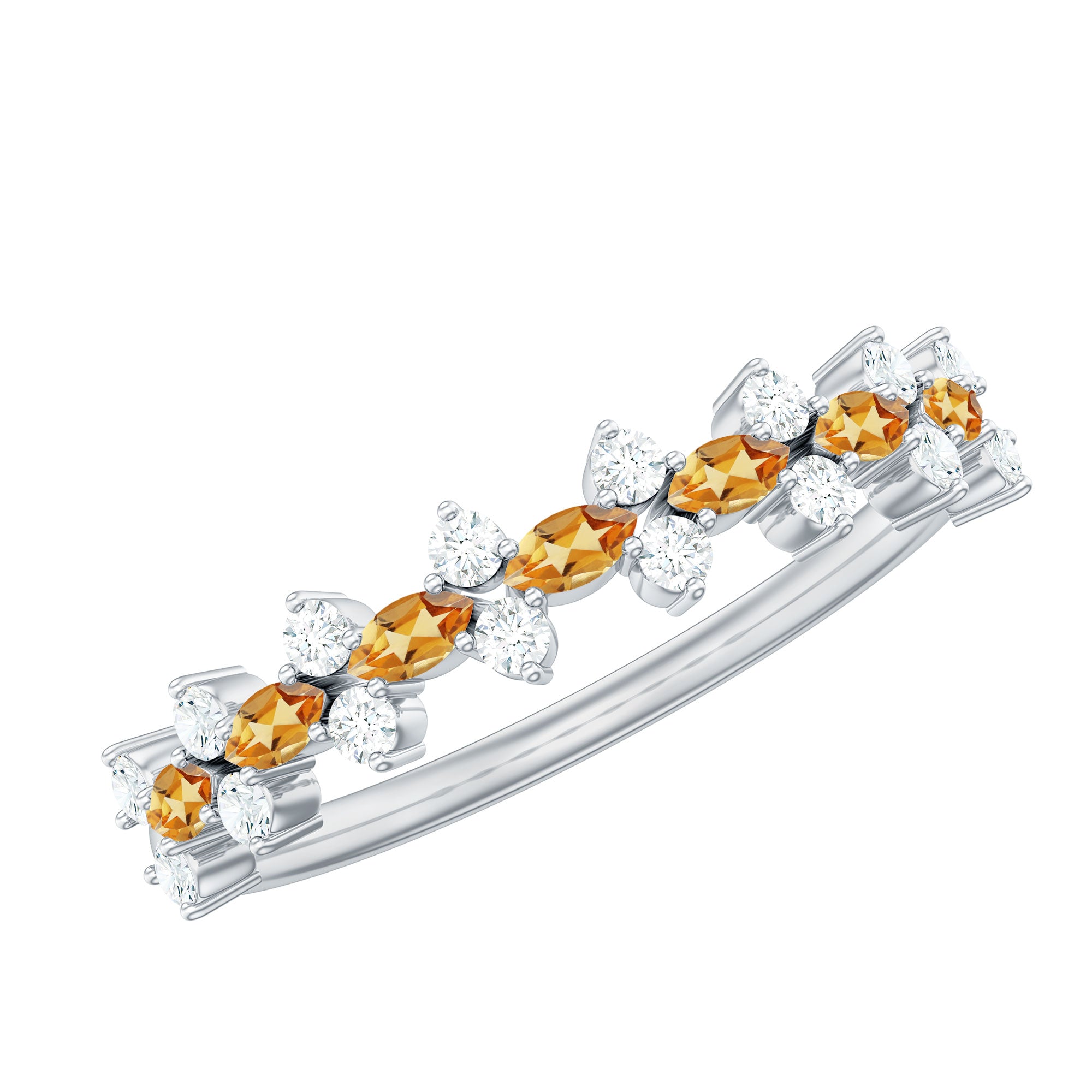 Rosec Jewels-Natural Citrine Diamond Half Eternity Ring with Certificate